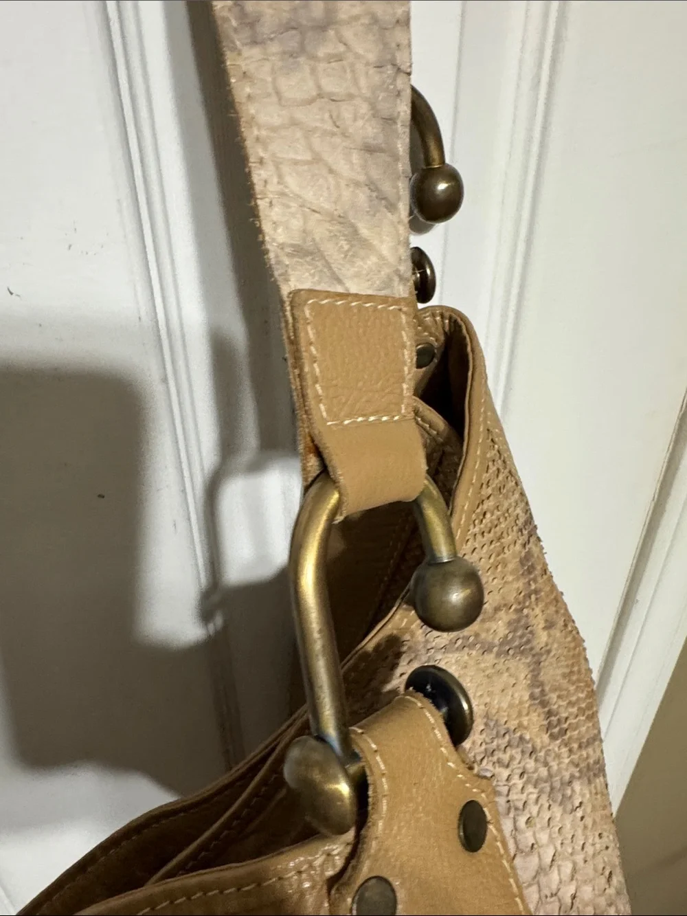 PS Perspectiva Tan Snake-Embossed Leather Hobo Bag